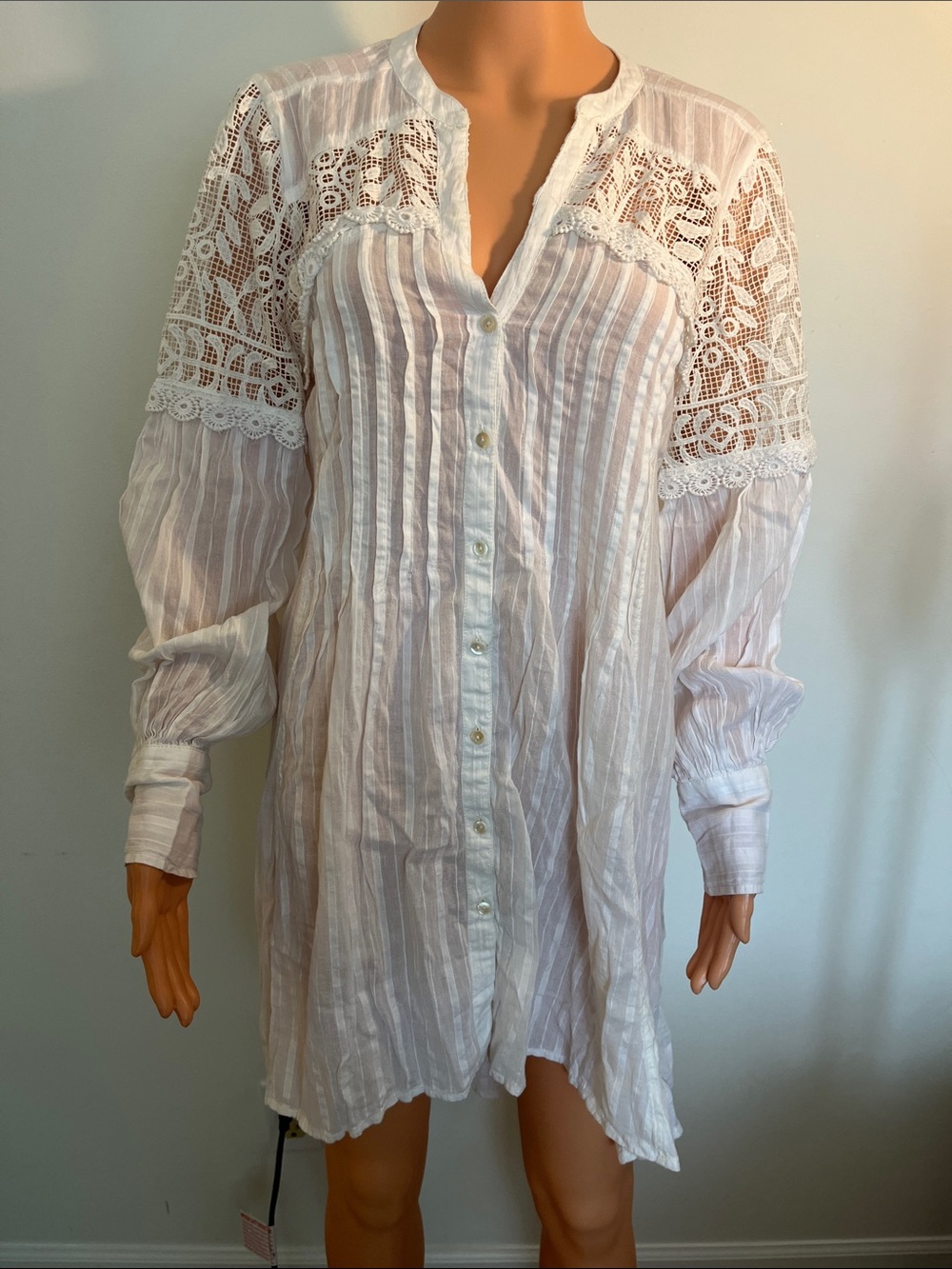 Feather Bone by Anthropologie White Crocheted Lace-Edged Dress